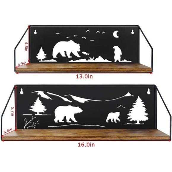 Floating Shelves for Wall with Unique Adorable Bears Cutouts, Rustic Wooden Iron - Picture 3 of 5